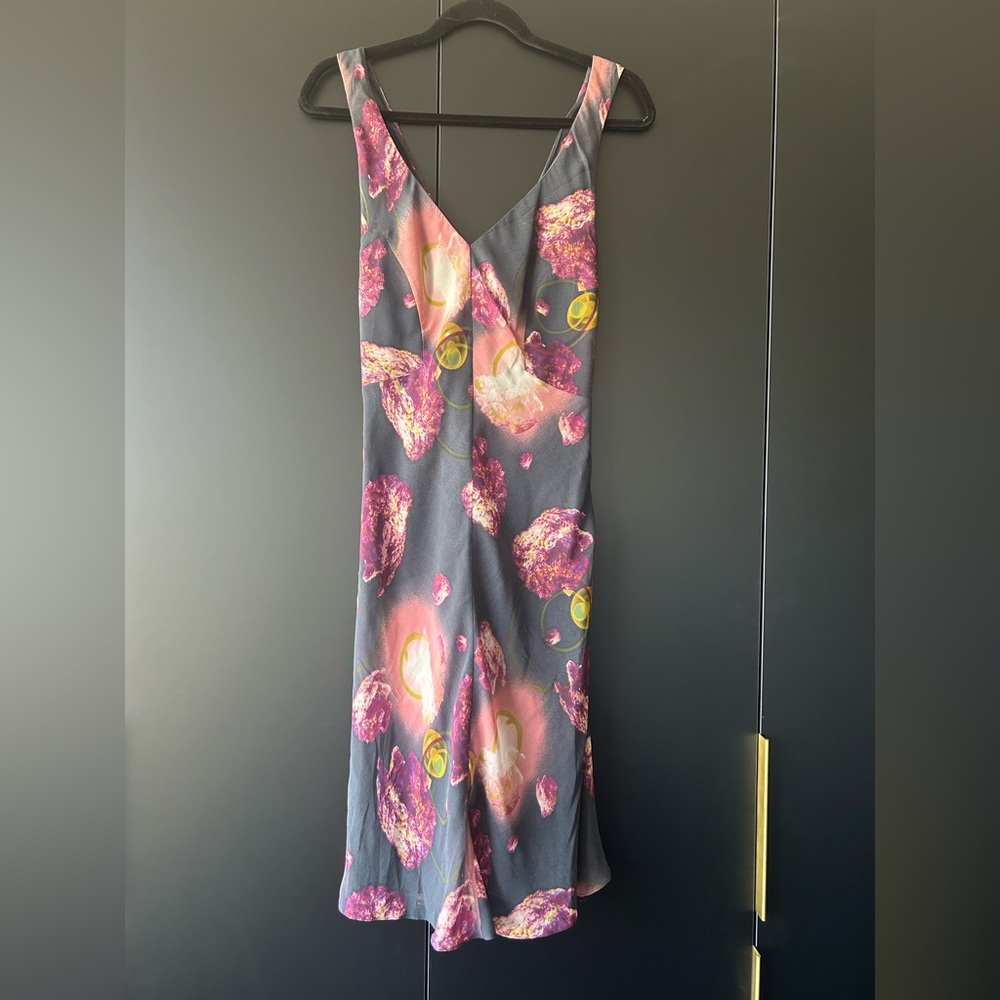 Hugo Boss Pink and Gray Mid Length V-Neck Sleeveless Dress